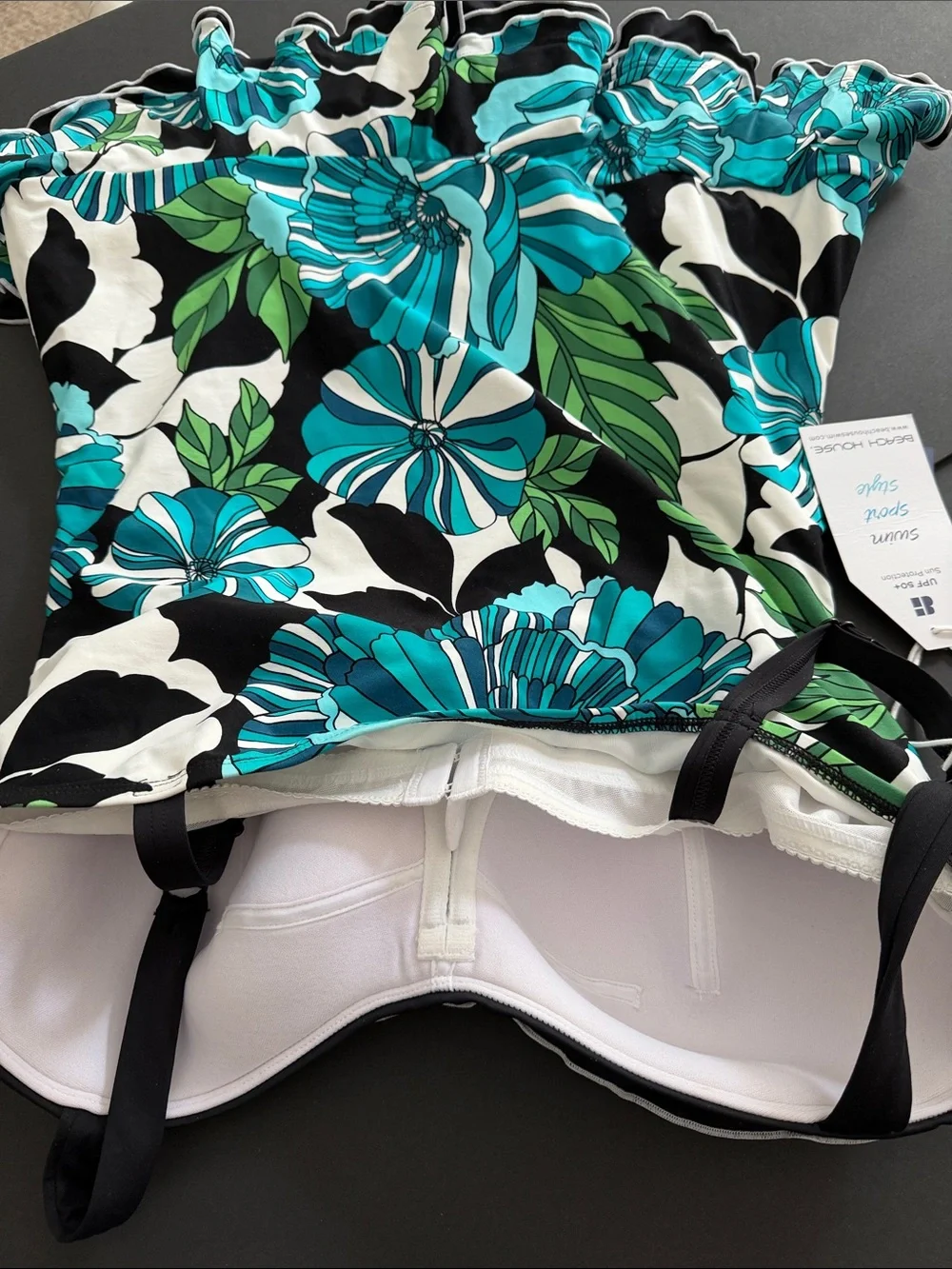 Beach House One-Piece Swim suit Teal, Green & Black Floral